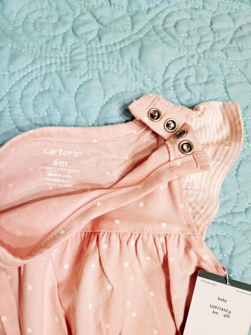 NWT Carter's Sweet Baby Girl Heart Pocket Romper - Pink/White - 6 Months - Picture 5 of 10